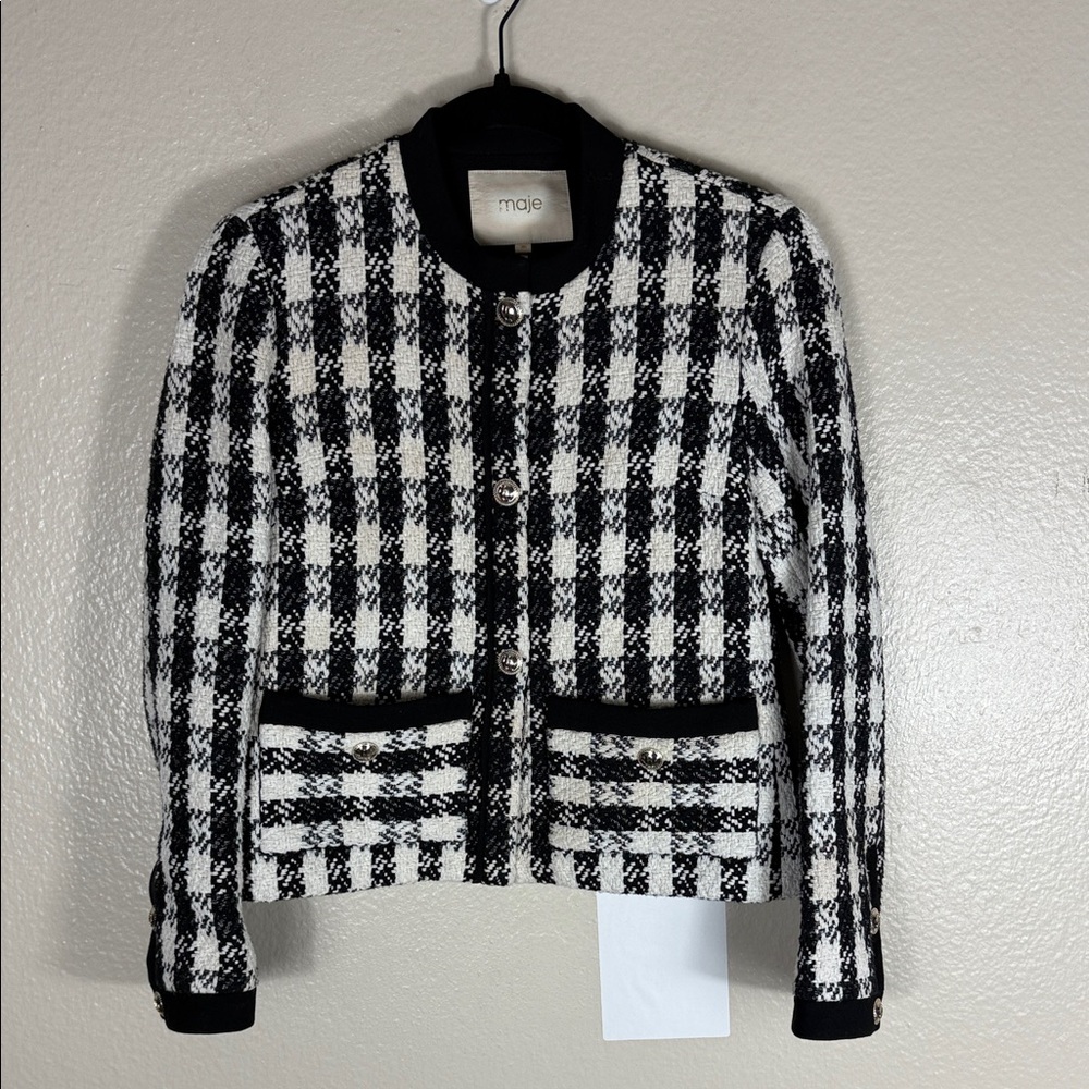 Maje Vicky Houndstooth Cotton-blend Tweed Jacket - Picture 6 of 10